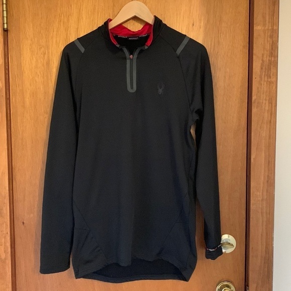 Spyder Men's Black & Red Quarter Zip Pullover Sweater - Picture 1 of 5